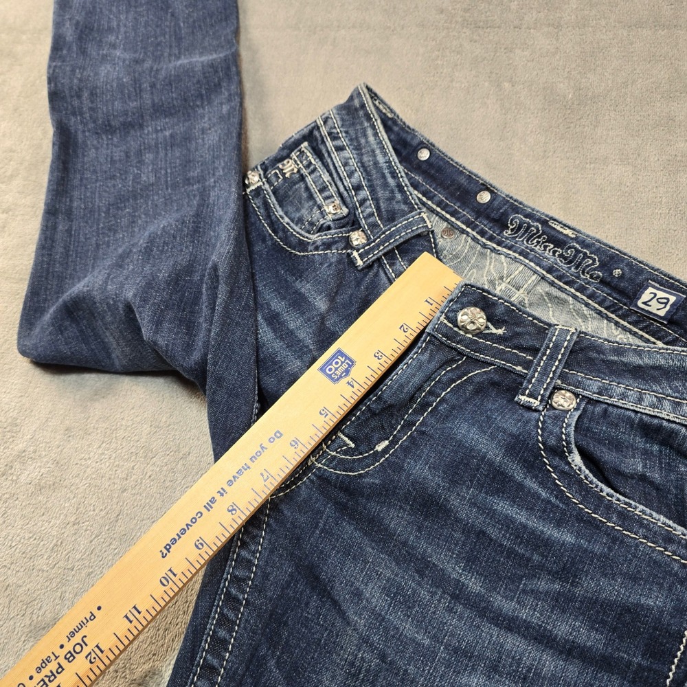 Miss Me Bootcut Jeans Womens 29 Dark Wash Rhinestone Embellished Y2K Bling B - Picture 10 of 13